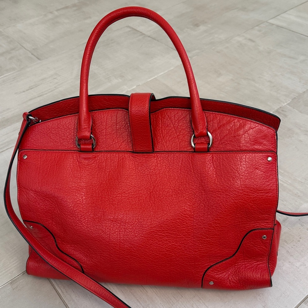 Coach Red Pebbled Leather Satchel with Adjustable Strap - Picture 3 of 16